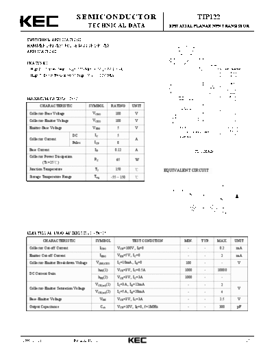 KEC tip122  . Electronic Components Datasheets Active components Transistors KEC tip122.pdf