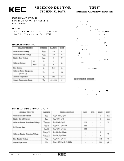 KEC tip127  . Electronic Components Datasheets Active components Transistors KEC tip127.pdf