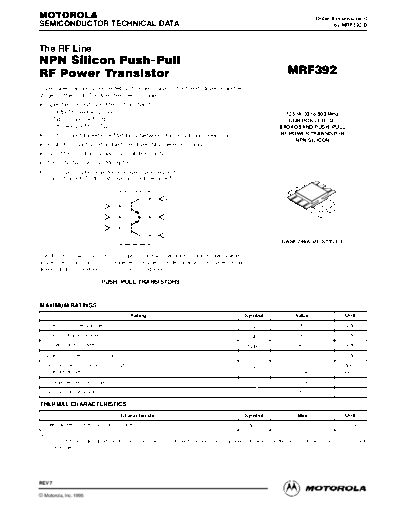 Motorola mrf392re  . Electronic Components Datasheets Active components Transistors Motorola mrf392re.pdf