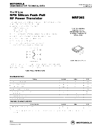 Motorola mrf392rev8  . Electronic Components Datasheets Active components Transistors Motorola mrf392rev8.pdf