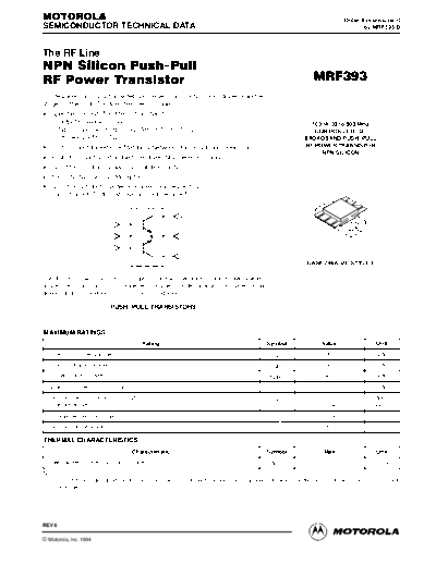 Motorola mrf393re  . Electronic Components Datasheets Active components Transistors Motorola mrf393re.pdf