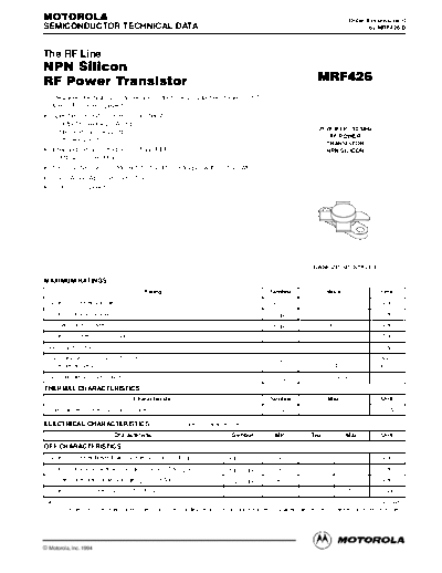 Motorola mrf426re  . Electronic Components Datasheets Active components Transistors Motorola mrf426re.pdf