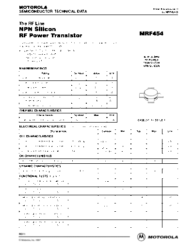 . Electronic Components Datasheets mrf454rev1  . Electronic Components Datasheets Active components Transistors Motorola mrf454rev1.pdf