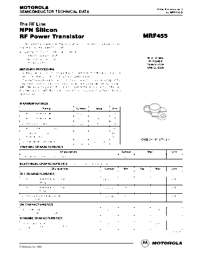 Motorola mrf455re  . Electronic Components Datasheets Active components Transistors Motorola mrf455re.pdf
