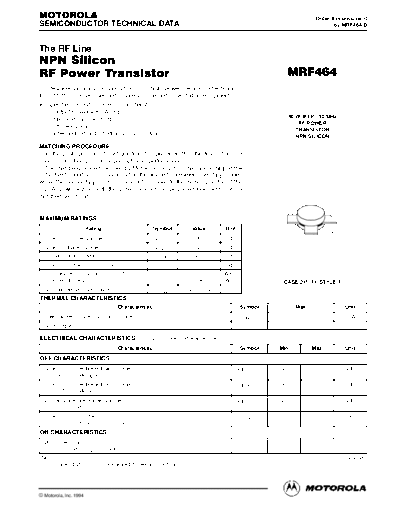 Motorola mrf464re  . Electronic Components Datasheets Active components Transistors Motorola mrf464re.pdf