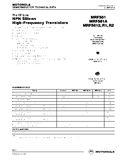 Motorola mrf581re  . Electronic Components Datasheets Active components Transistors Motorola mrf581re.pdf