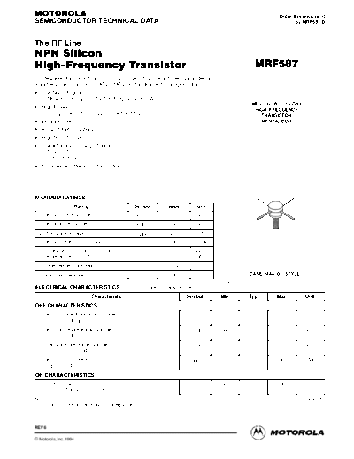 Motorola mrf587re  . Electronic Components Datasheets Active components Transistors Motorola mrf587re.pdf