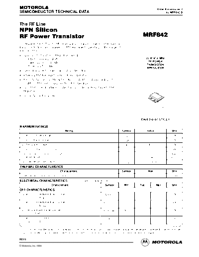. Electronic Components Datasheets mrf842re  . Electronic Components Datasheets Active components Transistors Motorola mrf842re.pdf