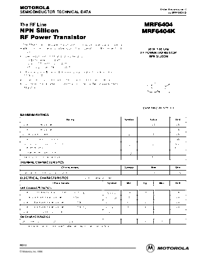 Motorola mrf6404rev2  . Electronic Components Datasheets Active components Transistors Motorola mrf6404rev2.pdf