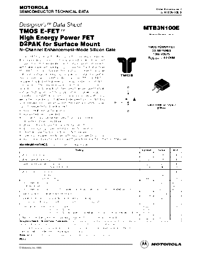 Motorola mtb3n100e  . Electronic Components Datasheets Active components Transistors Motorola mtb3n100e.pdf