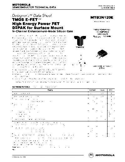 Motorola mtb3n120erev1x  . Electronic Components Datasheets Active components Transistors Motorola mtb3n120erev1x.pdf