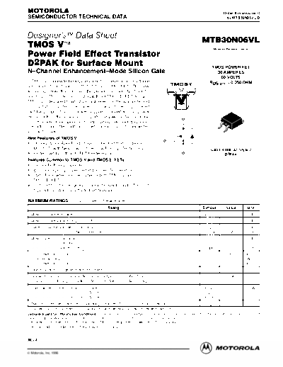 Motorola mtb30n06vlrev4  . Electronic Components Datasheets Active components Transistors Motorola mtb30n06vlrev4.pdf