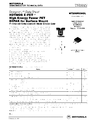 Motorola mtb50p03hdl  . Electronic Components Datasheets Active components Transistors Motorola mtb50p03hdl.pdf