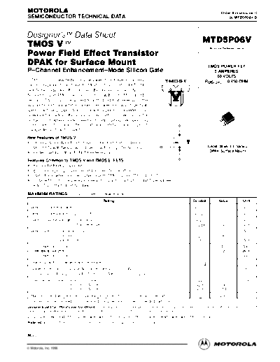 Motorola mtd5p06v  . Electronic Components Datasheets Active components Transistors Motorola mtd5p06v.pdf