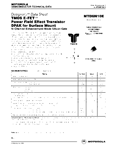 . Electronic Components Datasheets mtd6n10e  . Electronic Components Datasheets Active components Transistors Motorola mtd6n10e.pdf