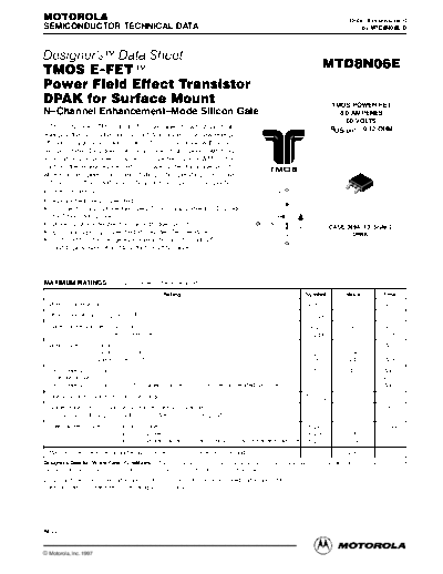 Motorola mtd8n06e  . Electronic Components Datasheets Active components Transistors Motorola mtd8n06e.pdf