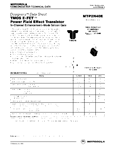 Motorola mtp2n40e  . Electronic Components Datasheets Active components Transistors Motorola mtp2n40e.pdf