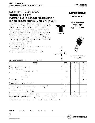 Motorola mtp2n50e  . Electronic Components Datasheets Active components Transistors Motorola mtp2n50e.pdf
