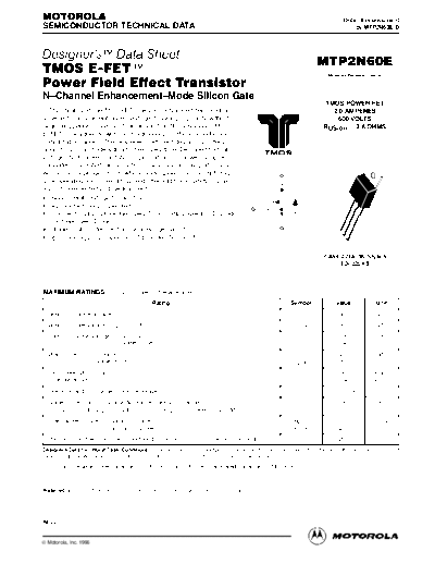Motorola mtp2n60e  . Electronic Components Datasheets Active components Transistors Motorola mtp2n60e.pdf