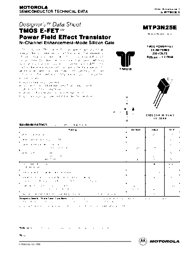 Motorola mtp3n25e  . Electronic Components Datasheets Active components Transistors Motorola mtp3n25e.pdf