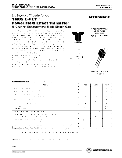 . Electronic Components Datasheets mtp6n60e  . Electronic Components Datasheets Active components Transistors Motorola mtp6n60e.pdf