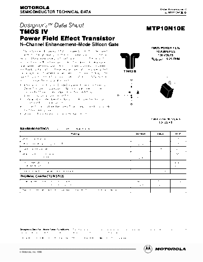 Motorola mtp10n10e  . Electronic Components Datasheets Active components Transistors Motorola mtp10n10e.pdf