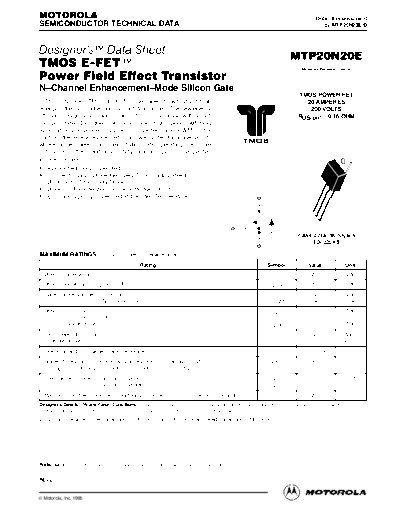Motorola mtp20n20e  . Electronic Components Datasheets Active components Transistors Motorola mtp20n20e.pdf