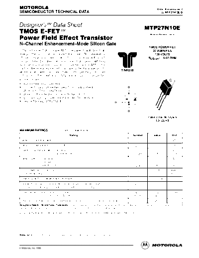 Motorola mtp27n10e  . Electronic Components Datasheets Active components Transistors Motorola mtp27n10e.pdf