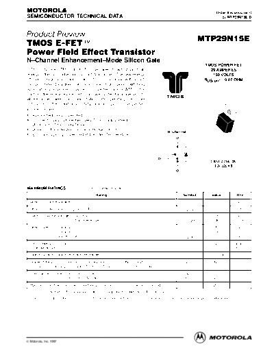 Motorola mtp29n15e  . Electronic Components Datasheets Active components Transistors Motorola mtp29n15e.pdf