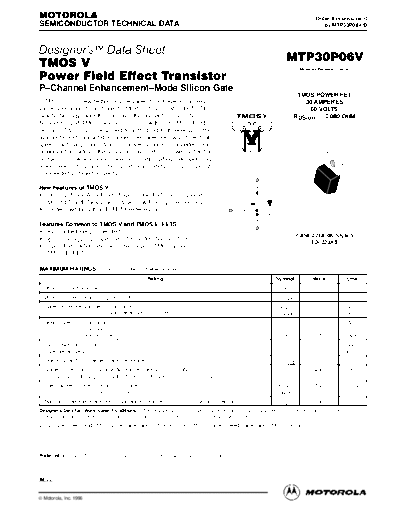 Motorola mtp30p06v   . Electronic Components Datasheets Active components Transistors Motorola mtp30p06v_.pdf