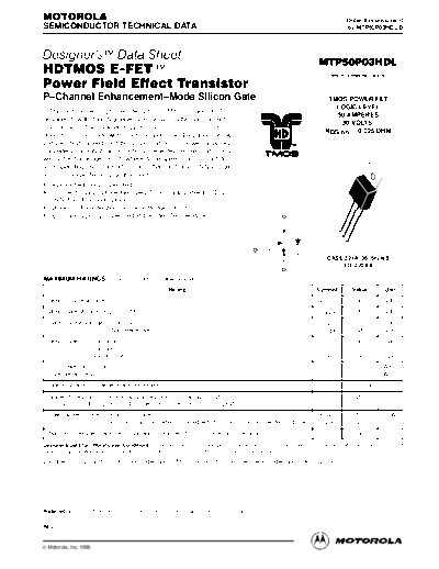 Motorola mtp50p03hd  . Electronic Components Datasheets Active components Transistors Motorola mtp50p03hd.pdf