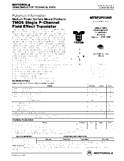 Motorola mtsf2p03hdr2  . Electronic Components Datasheets Active components Transistors Motorola mtsf2p03hdr2.pdf