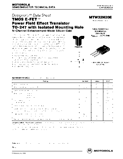 Motorola mtw32n20e  . Electronic Components Datasheets Active components Transistors Motorola mtw32n20e.pdf