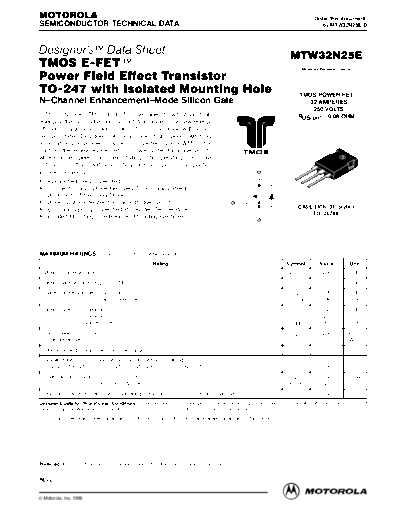 Motorola mtw32n25e  . Electronic Components Datasheets Active components Transistors Motorola mtw32n25e.pdf