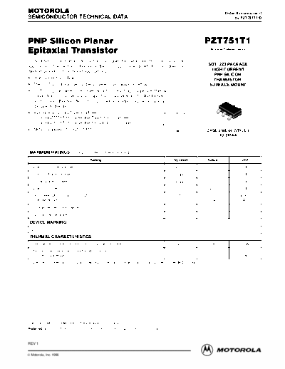 Motorola pzt751t1  . Electronic Components Datasheets Active components Transistors Motorola pzt751t1.pdf