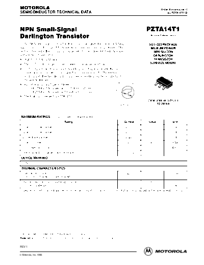 Motorola pzta14t1  . Electronic Components Datasheets Active components Transistors Motorola pzta14t1.pdf