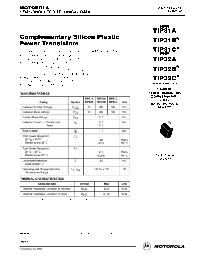 Motorola tip31are  . Electronic Components Datasheets Active components Transistors Motorola tip31are.pdf
