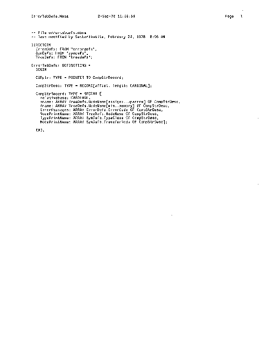xerox ErrorTableDefs.mesa Sep78  xerox mesa 4.0_1978 listing Mesa_4_Compiler ErrorTableDefs.mesa_Sep78.pdf