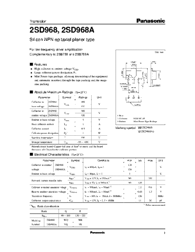 Panasonic 2sd968  . Electronic Components Datasheets Active components Transistors Panasonic 2sd968.pdf