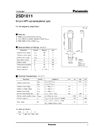 Panasonic 2sd1011  . Electronic Components Datasheets Active components Transistors Panasonic 2sd1011.pdf