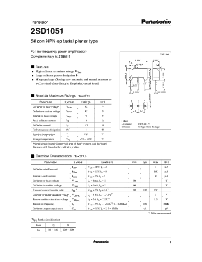 Panasonic 2sd1051  . Electronic Components Datasheets Active components Transistors Panasonic 2sd1051.pdf