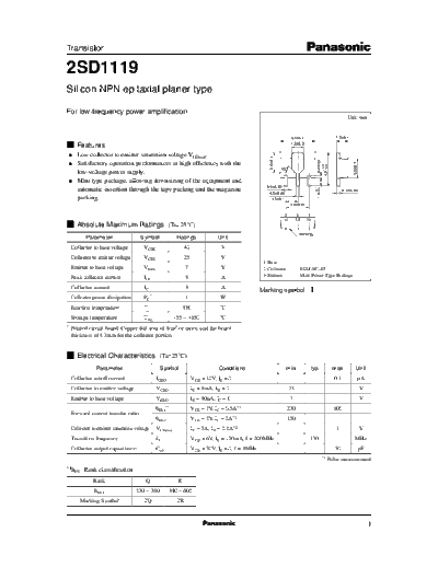 Panasonic 2sd1119  . Electronic Components Datasheets Active components Transistors Panasonic 2sd1119.pdf