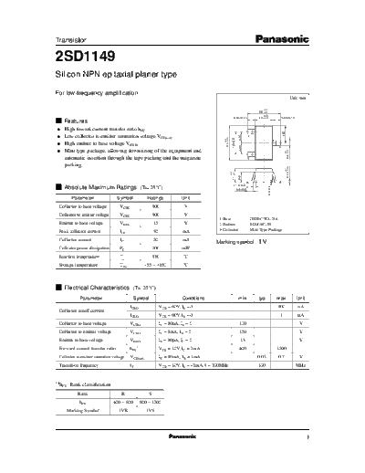Panasonic 2sd1149  . Electronic Components Datasheets Active components Transistors Panasonic 2sd1149.pdf