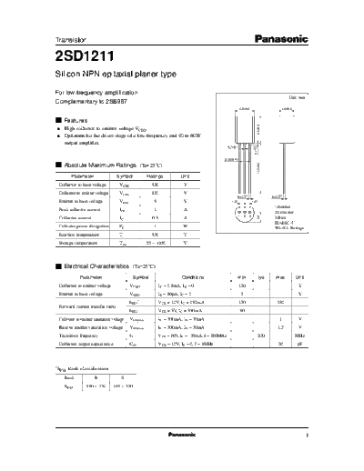 . Electronic Components Datasheets 2sd1211  . Electronic Components Datasheets Active components Transistors Panasonic 2sd1211.pdf