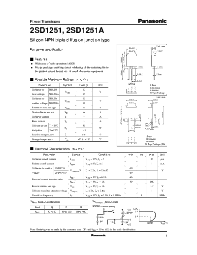 Panasonic 2sd1251  . Electronic Components Datasheets Active components Transistors Panasonic 2sd1251.pdf