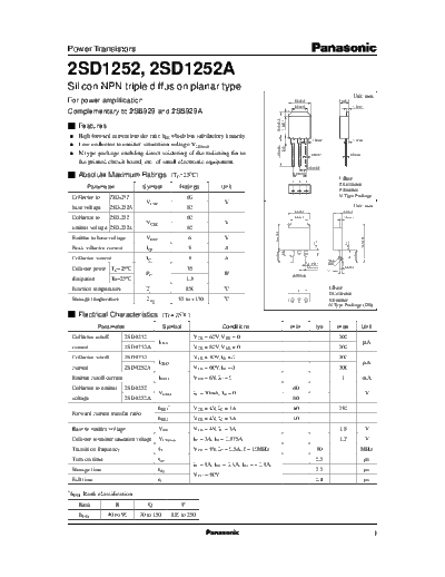 Panasonic 2sd1252  . Electronic Components Datasheets Active components Transistors Panasonic 2sd1252.pdf