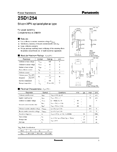 Panasonic 2sd1254  . Electronic Components Datasheets Active components Transistors Panasonic 2sd1254.pdf