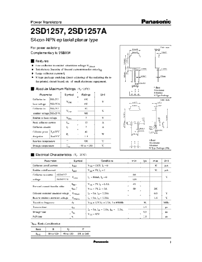 Panasonic 2sd1257  . Electronic Components Datasheets Active components Transistors Panasonic 2sd1257.pdf