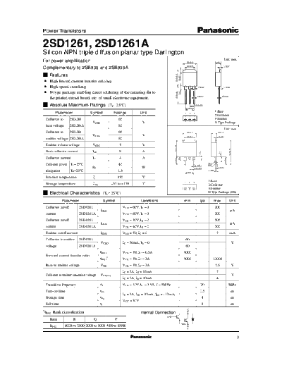 Panasonic 2sd1261  . Electronic Components Datasheets Active components Transistors Panasonic 2sd1261.pdf