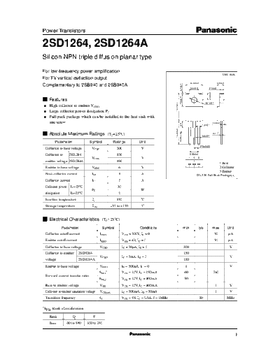 Panasonic 2sd1264  . Electronic Components Datasheets Active components Transistors Panasonic 2sd1264.pdf